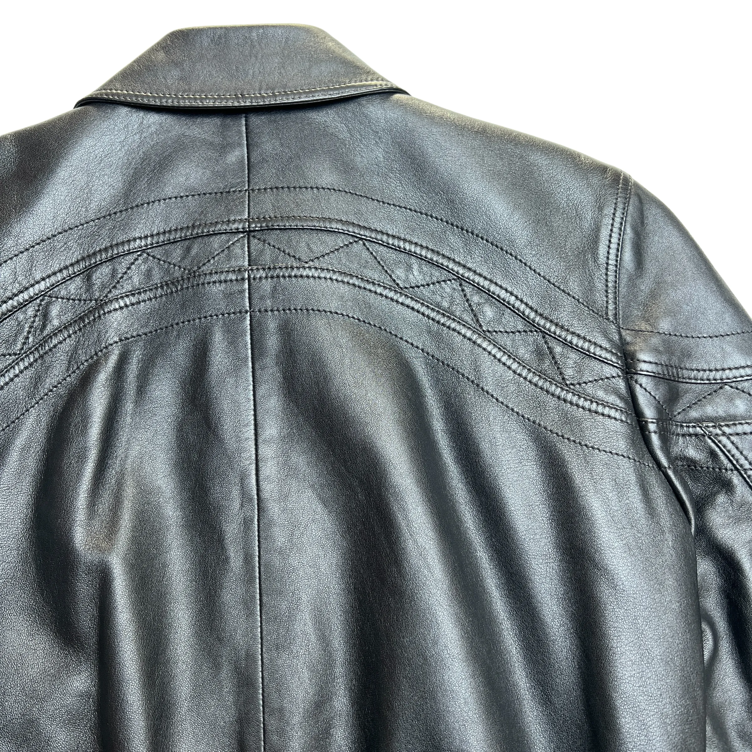 2018 Black Leather Bomber Jacket - S