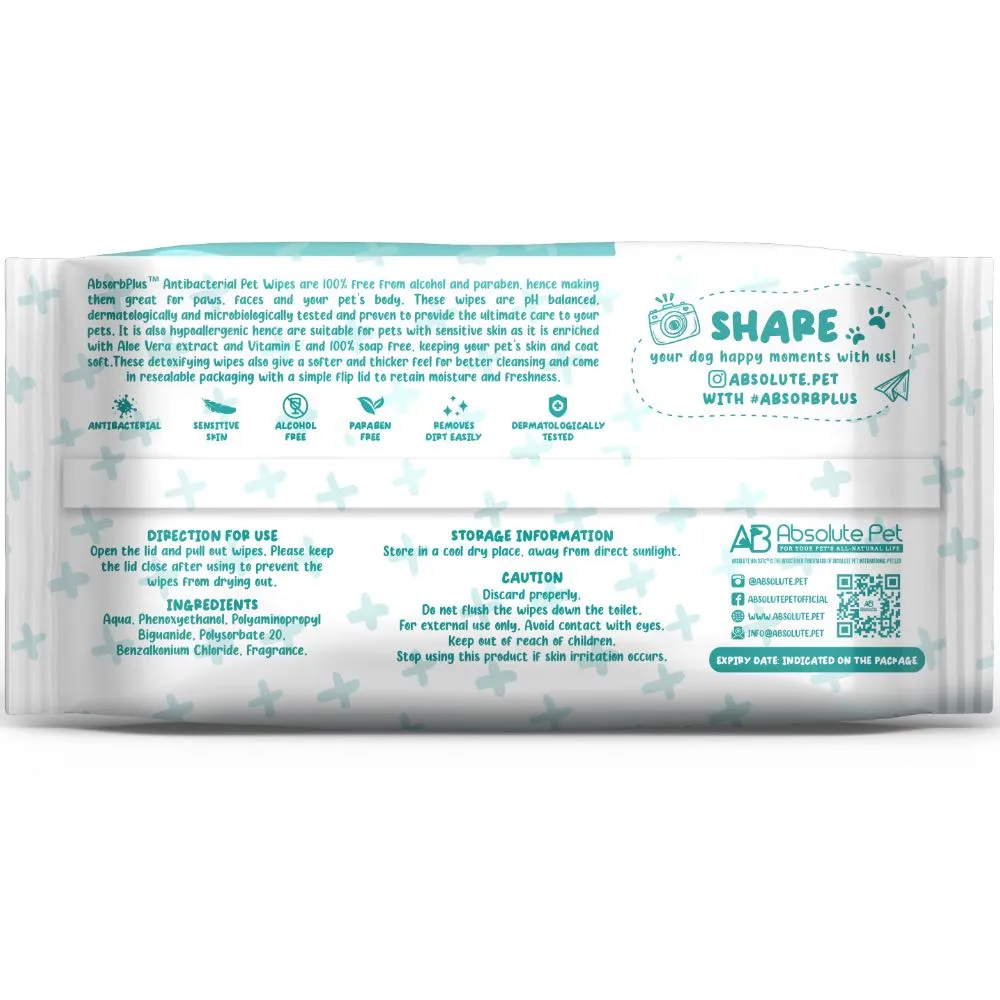 4 FOR $15: Absorb Plus Antibacterial Peppermint Scented Pet Wipes 80ct