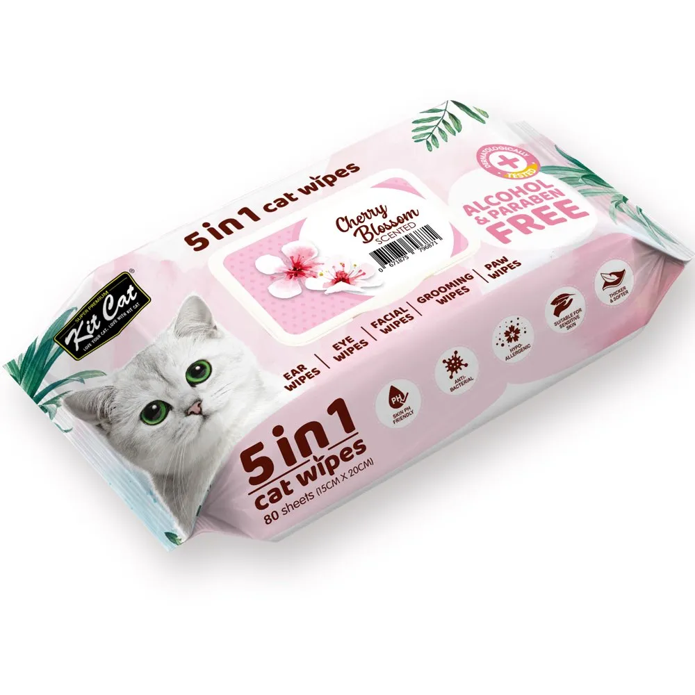 4 FOR $15: Kit Cat 5-in-1 Cherry Blossom Scented Cat Wipes 80pcs