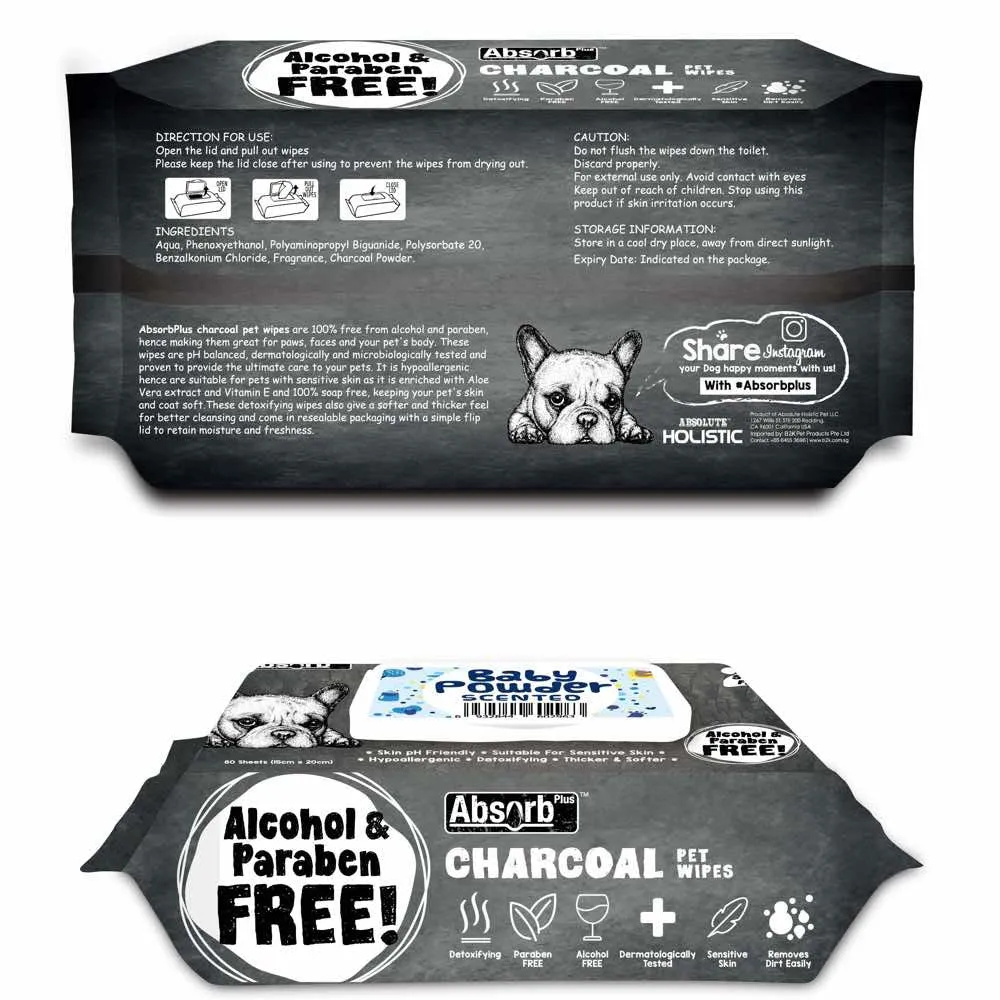 4 FOR $20: Absorb Plus Charcoal Baby Powder Scented Pet Wipes 80ct