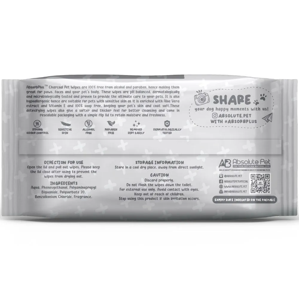 4 FOR $20: Absorb Plus Charcoal Lemon Scented Pet Wipes 80ct