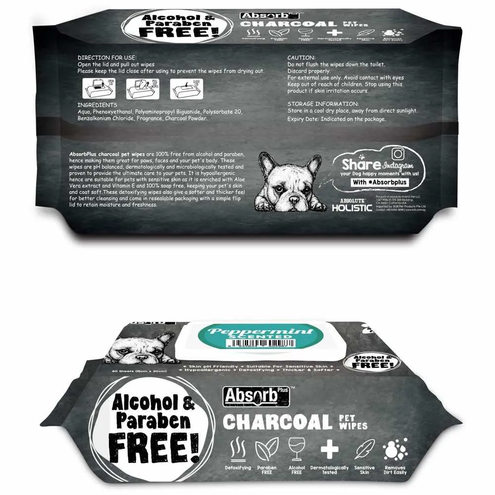 4 FOR $20: Absorb Plus Charcoal Peppermint Scented Pet Wipes 80ct