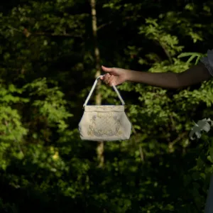 60s beaded pastel floral formal handbag