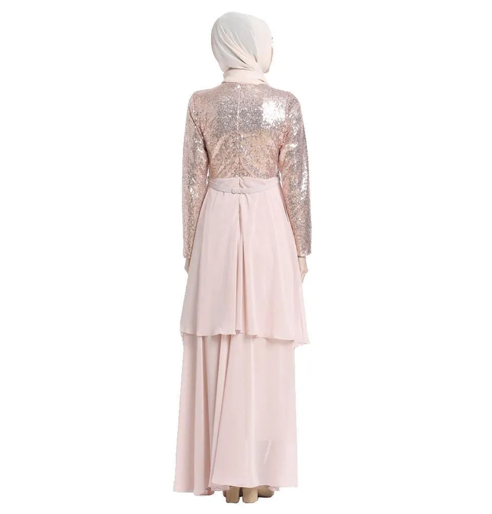 Abaci Modest Formal Sequined Dress 129591 Light Pink