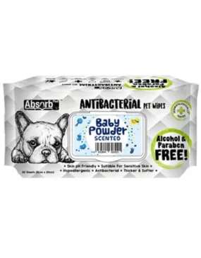 Absorb Plus AntiBacterial Pet Wipes 80pcs (Baby Powder)