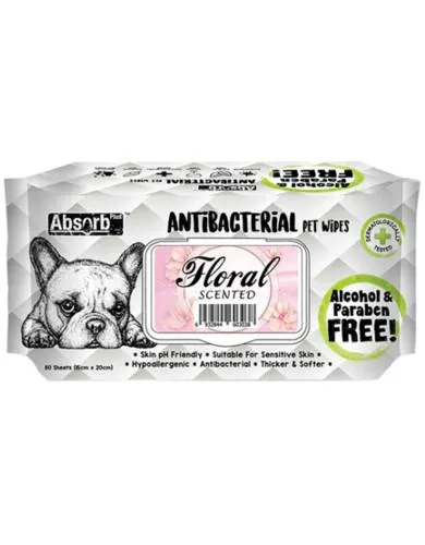 Absorb Plus AntiBacterial Pet Wipes 80pcs (Floral)