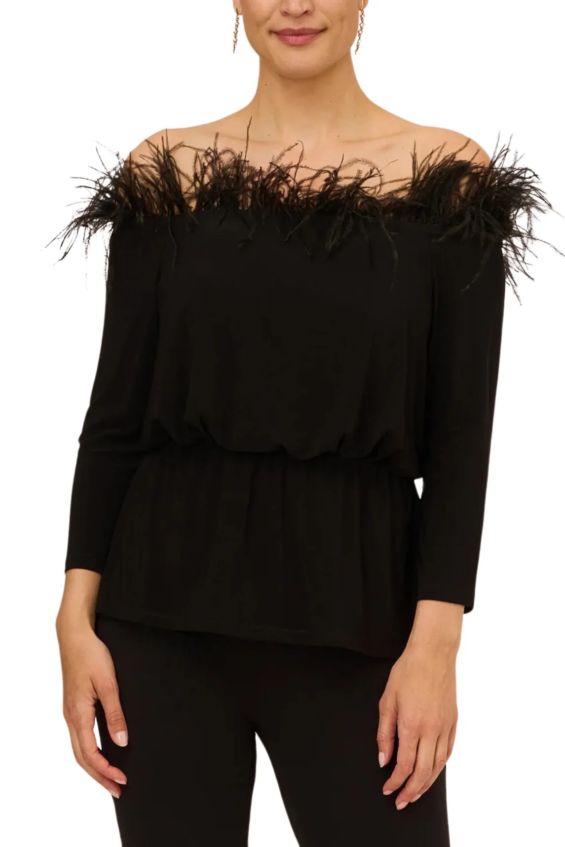 Adrianna Papell Off The Shoulder 3/4 Sleeve with Feaher Accents - Wholesale