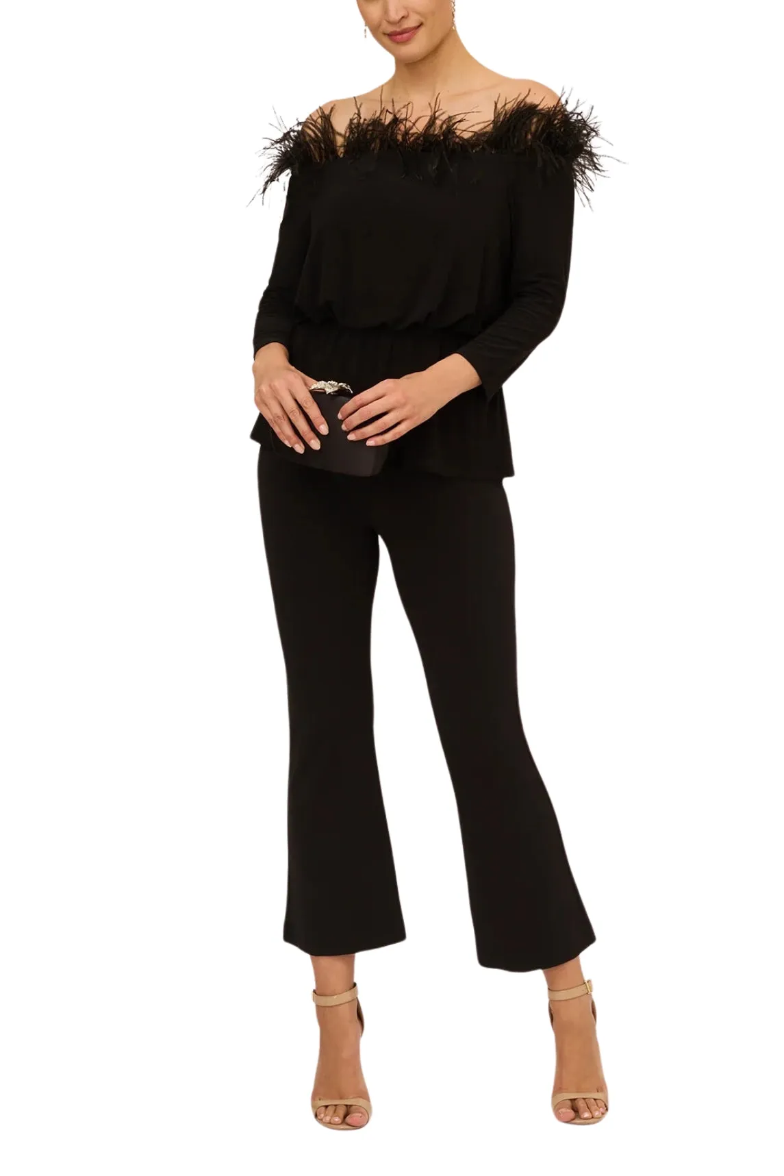 Adrianna Papell Off The Shoulder 3/4 Sleeve with Feaher Accents - Wholesale