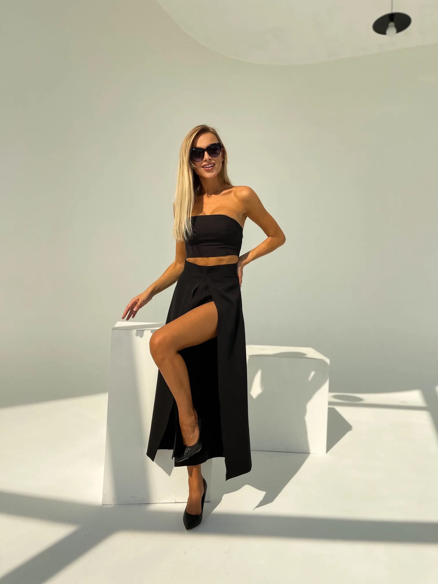 Alexa Black Formal Crop Top