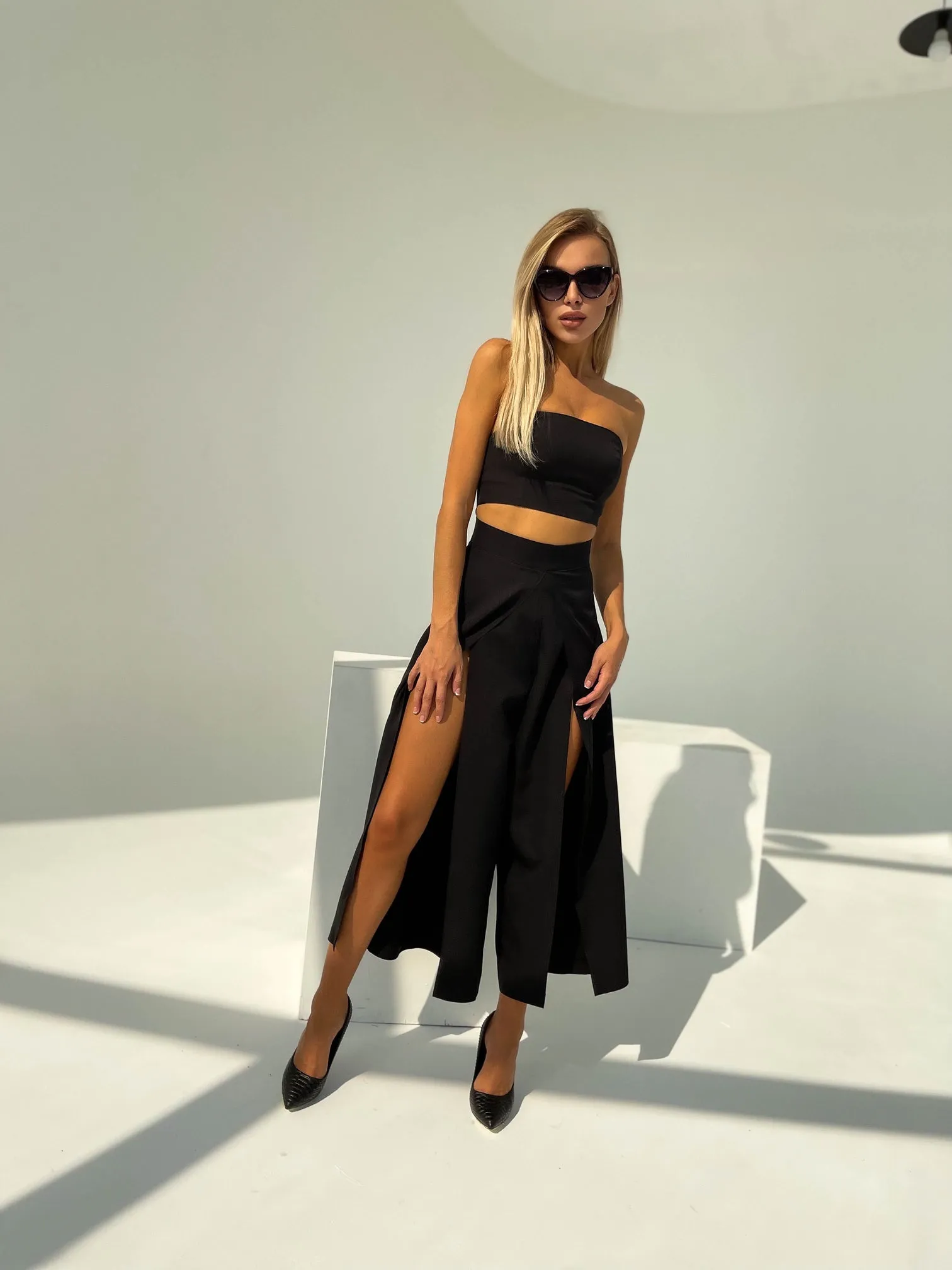 Alexa Black Formal Crop Top