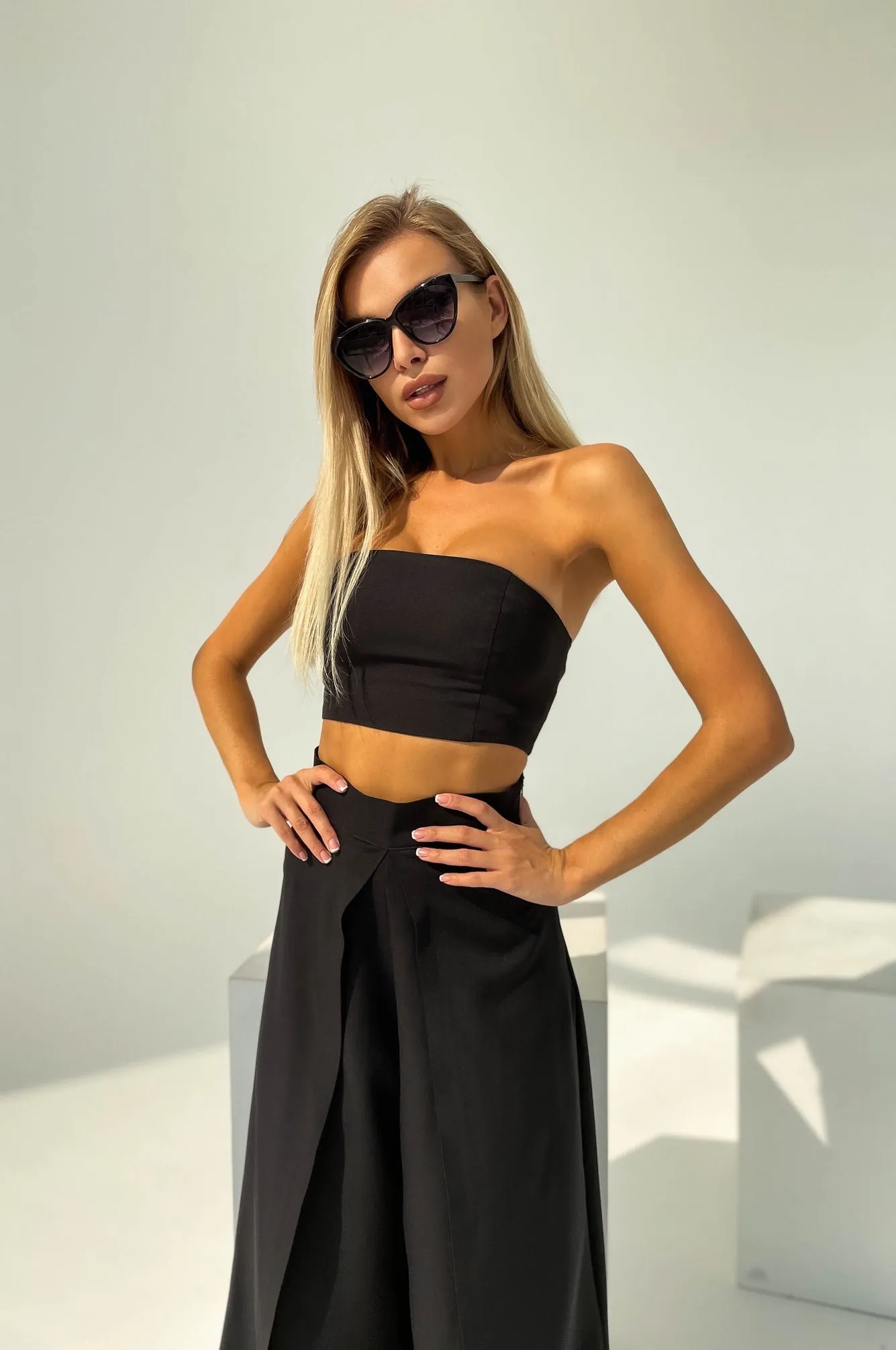 Alexa Black Formal Crop Top