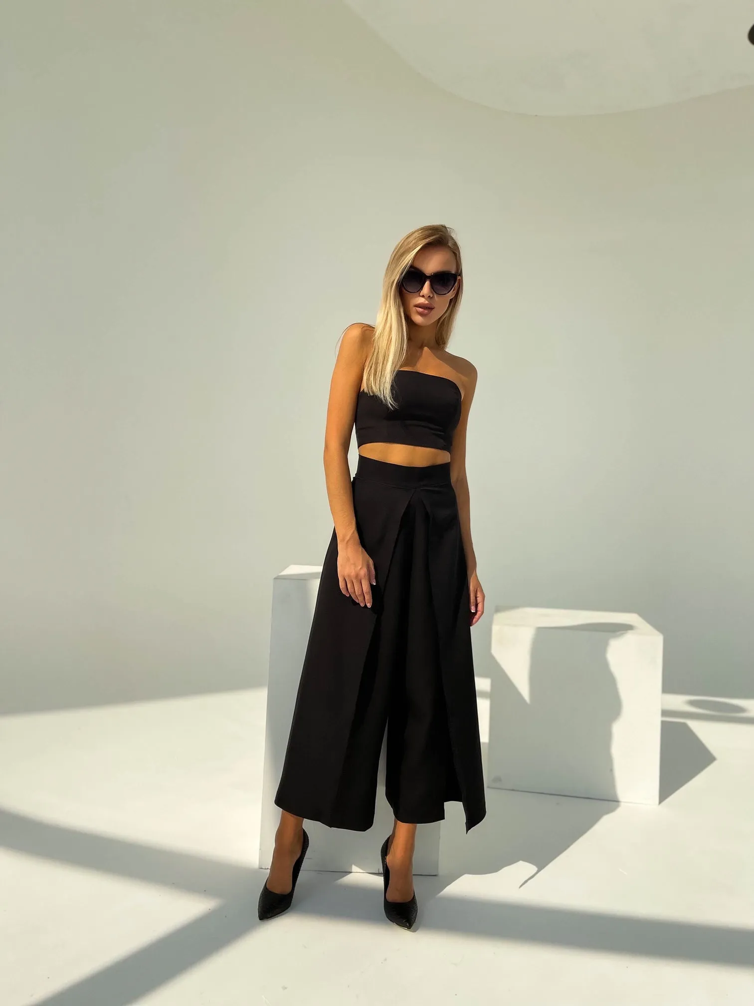 Alexa Black Formal Crop Top