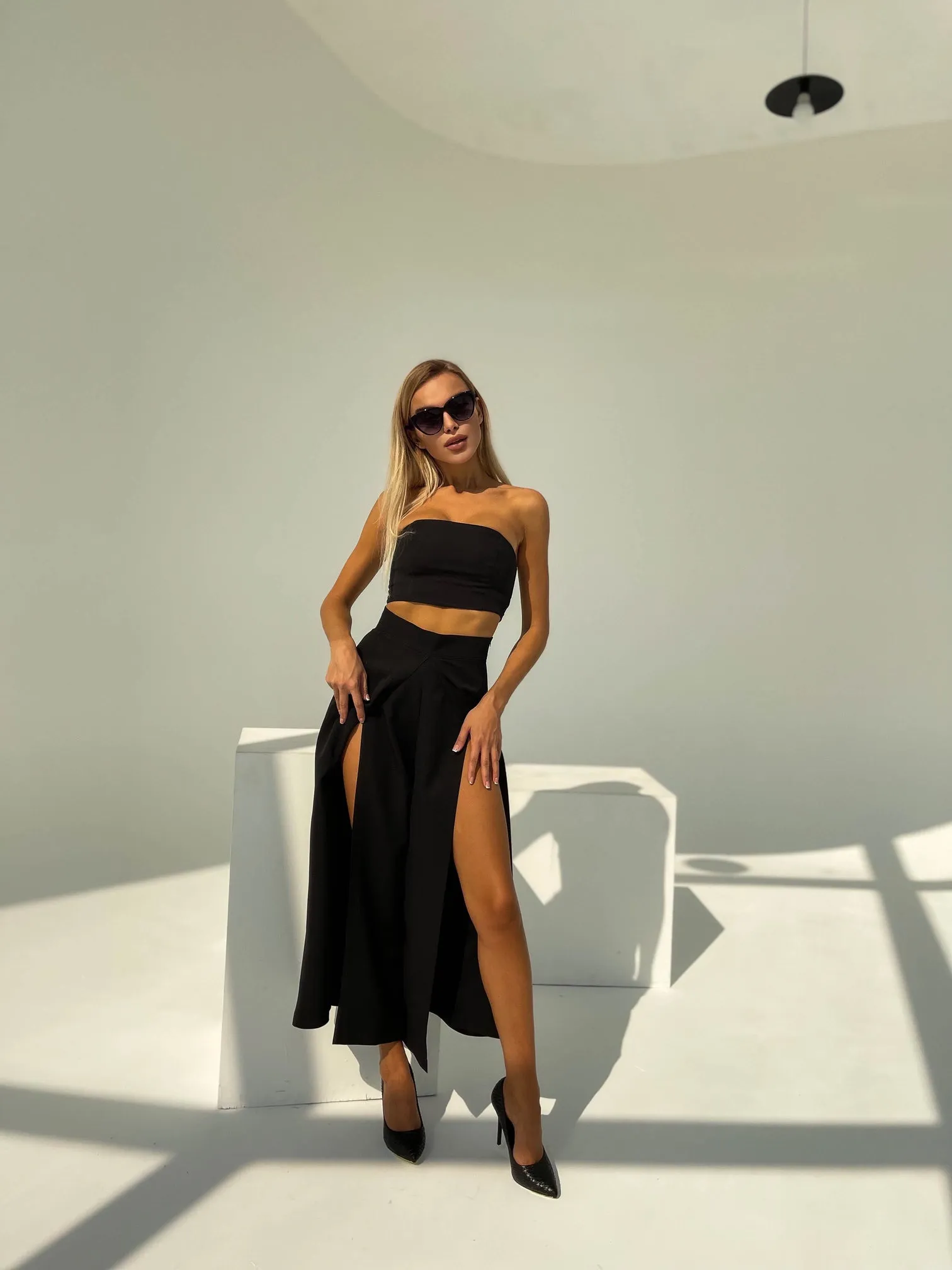 Alexa Black Formal Crop Top