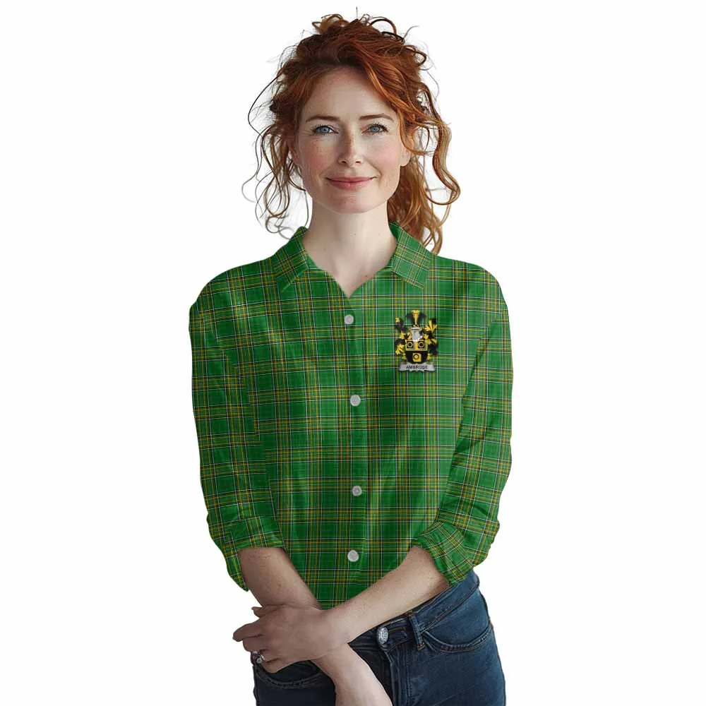 Ambrose Irish Clan Tartan Women's Casual Shirt with Coat of Arms