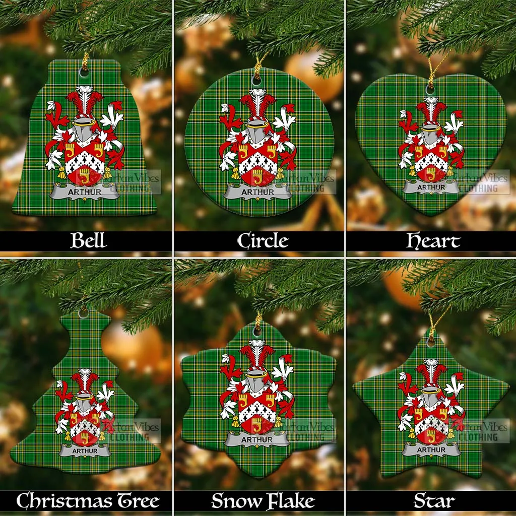 Arthur Irish Clan Tartan Christmas Ceramic Ornament with Coat of Arms