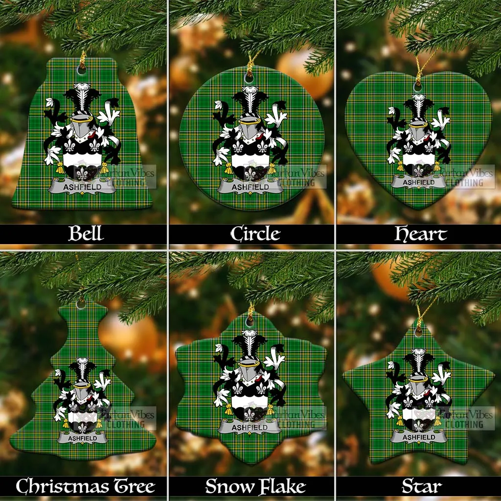 Ashfield Irish Clan Tartan Christmas Ceramic Ornament with Coat of Arms