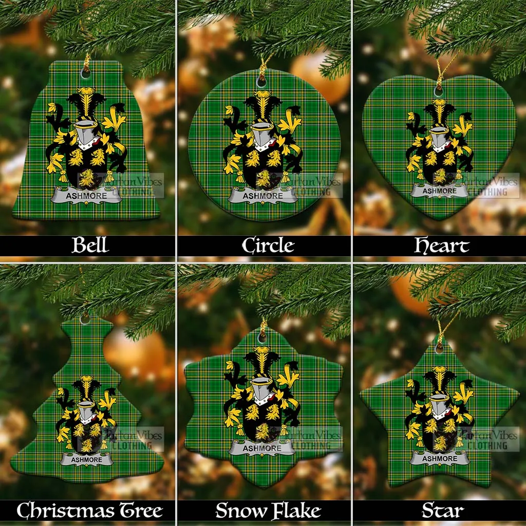 Ashmore Irish Clan Tartan Christmas Ceramic Ornament with Coat of Arms