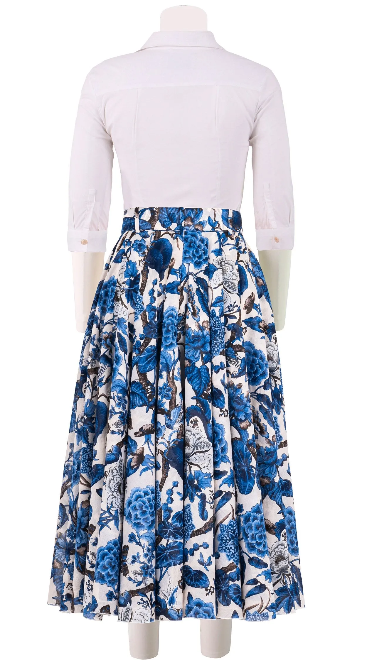 Aster Skirt #1 with Belt Midi Length Cotton Musola (Hill Garden White)