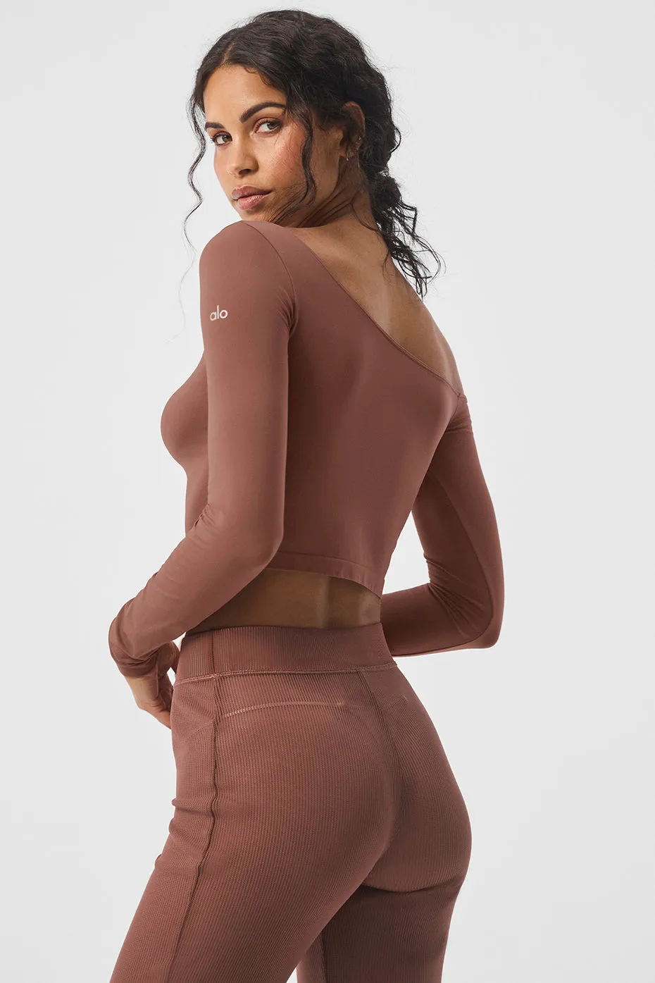 Asymmetric Sheer Glow Long Sleeve - Chestnut