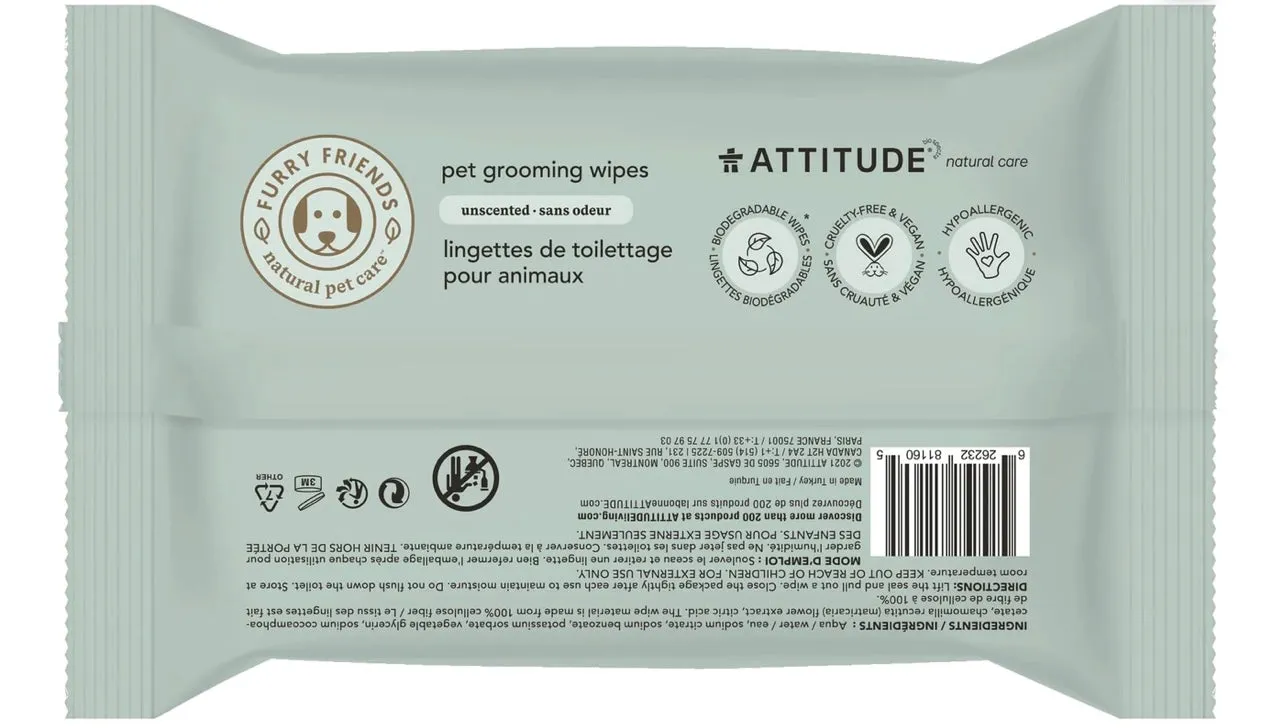 ATTITUDE’s Deodorizing Cleansing Wipes for Pets — Unscented.