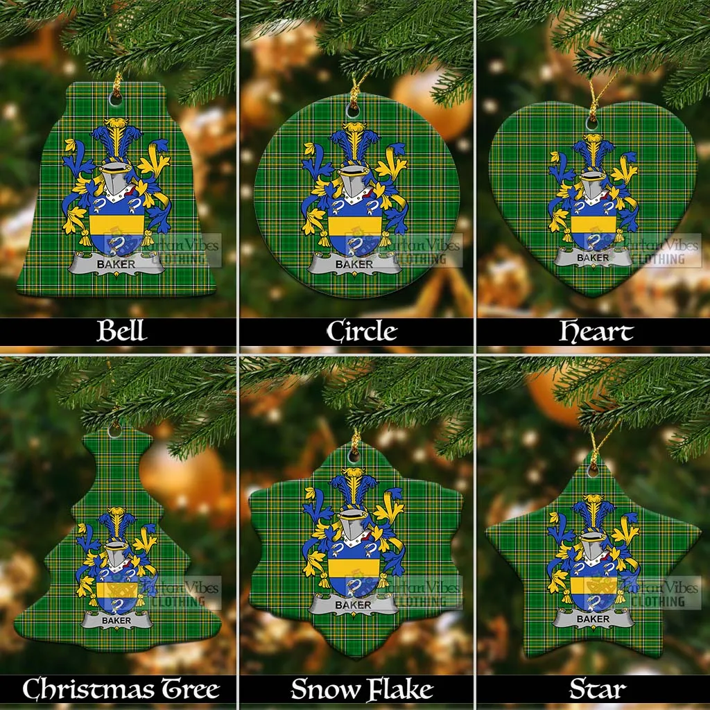 Baker Irish Clan Tartan Christmas Ceramic Ornament with Coat of Arms