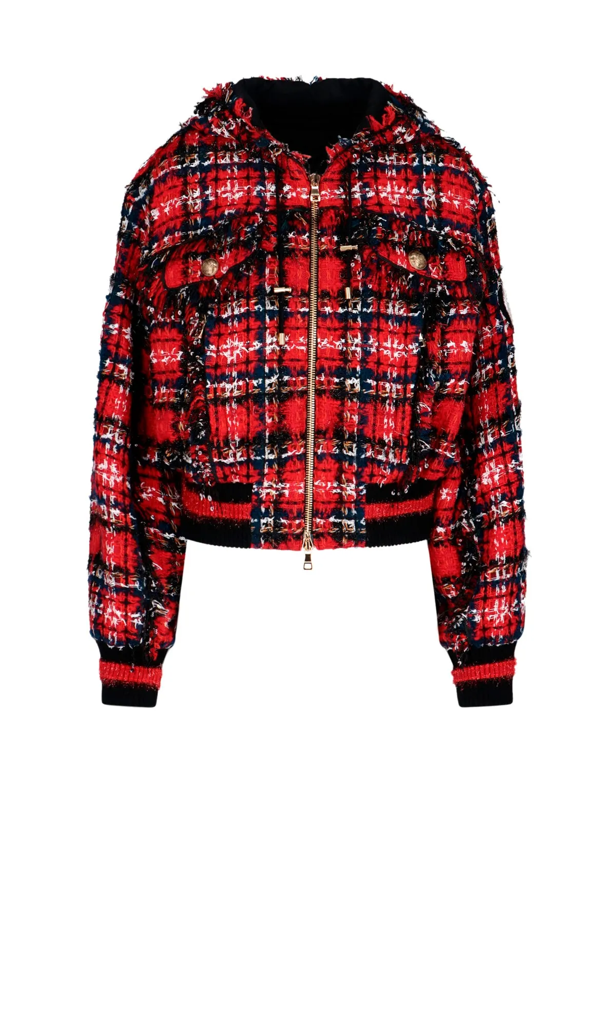 Balmain Checked Tweed Bomber Jacket