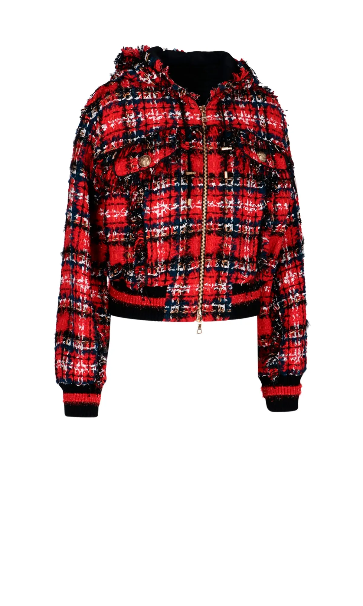 Balmain Checked Tweed Bomber Jacket