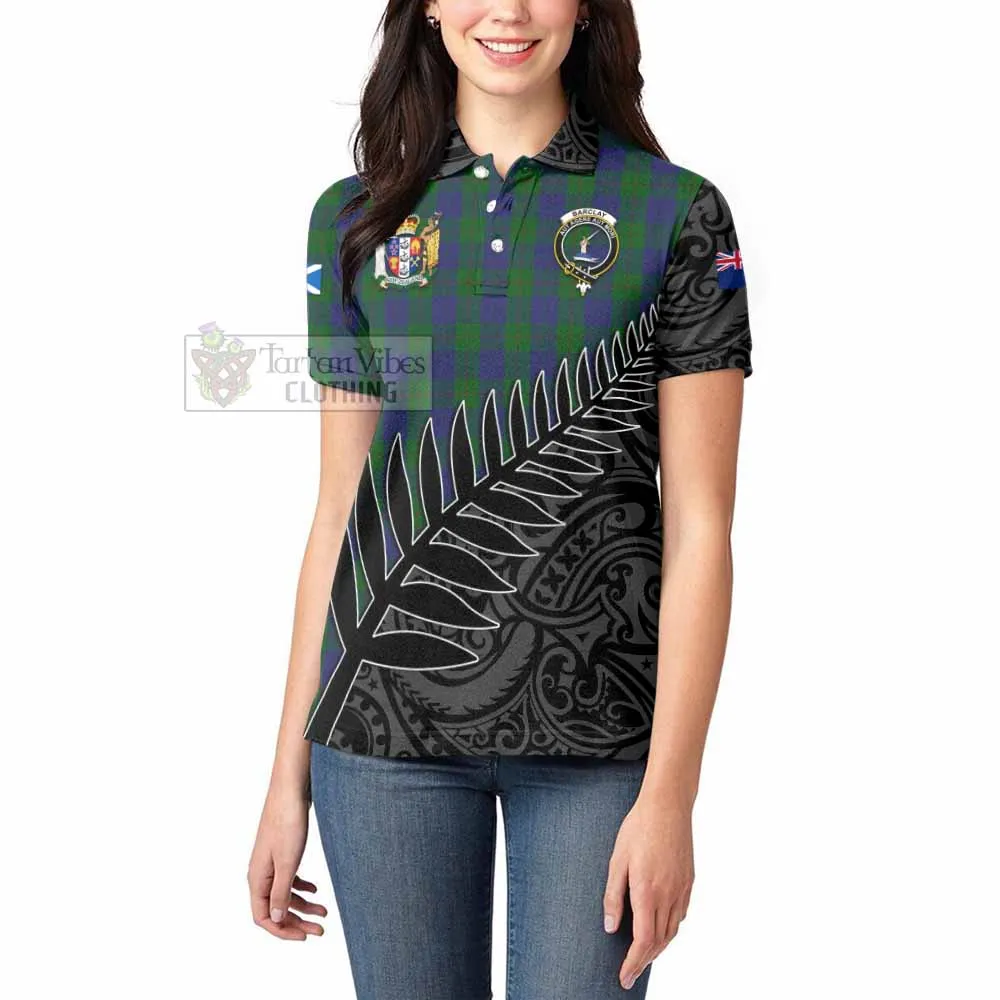 Barclay Crest Tartan Women's Polo Shirt with New Zealand Silver Fern Half Style