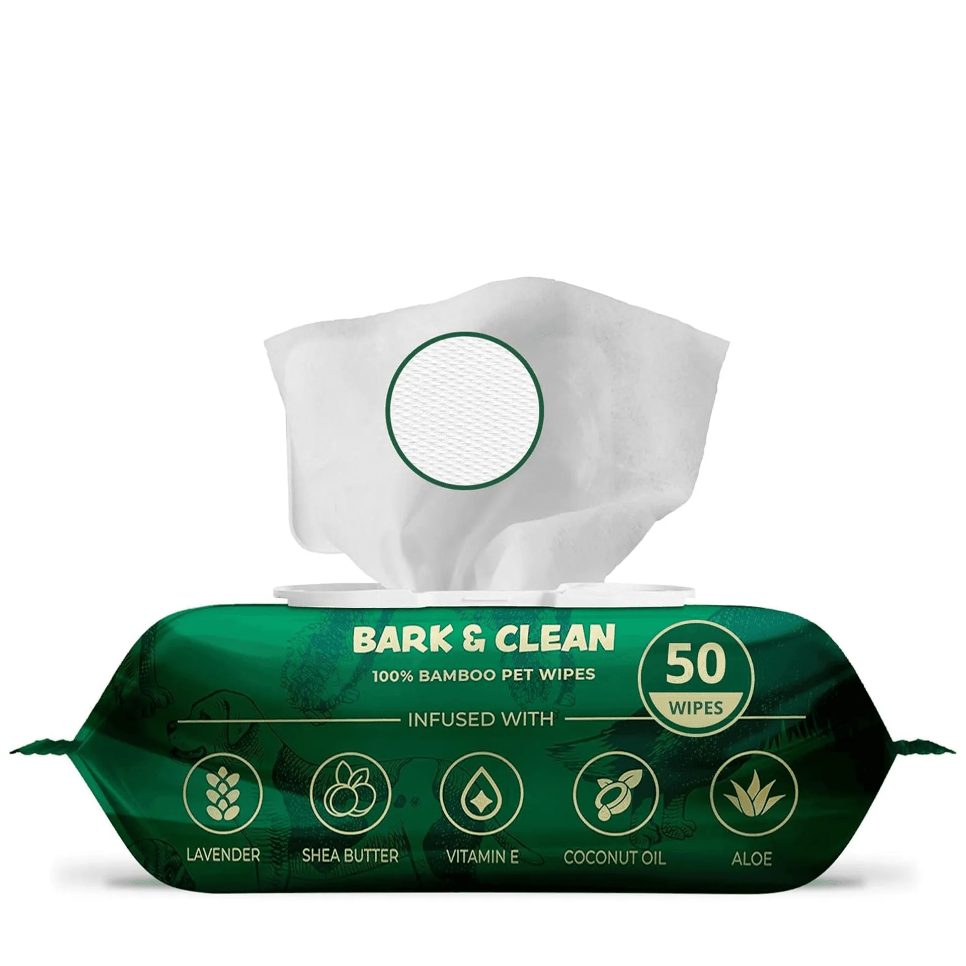 Bark & Clean Bamboo Pet Wipes with Aloe Shea Butter & Lavender Scent Dog & Cat Grooming Wipes