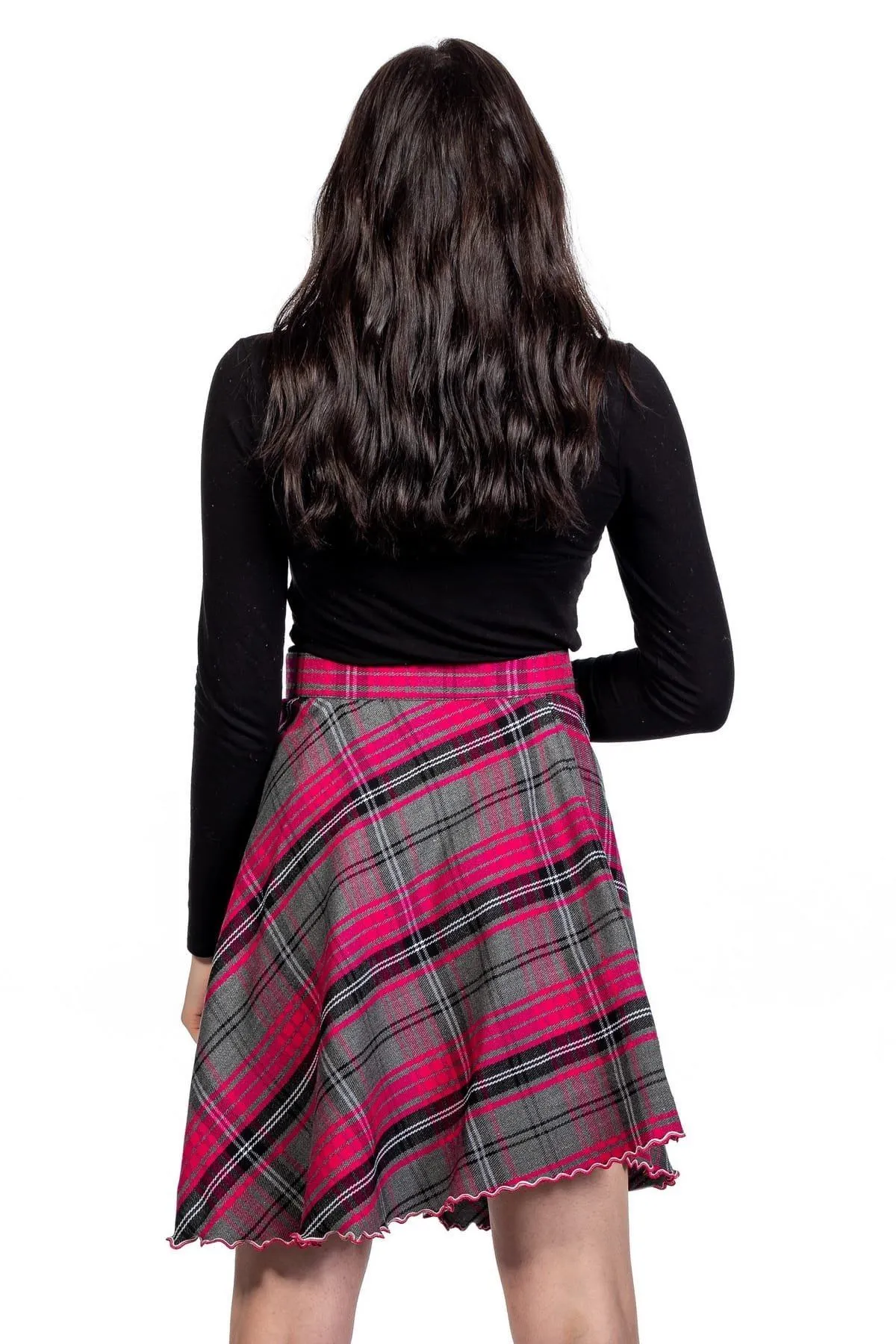 Basic Tartan Skirt With Front Buttons