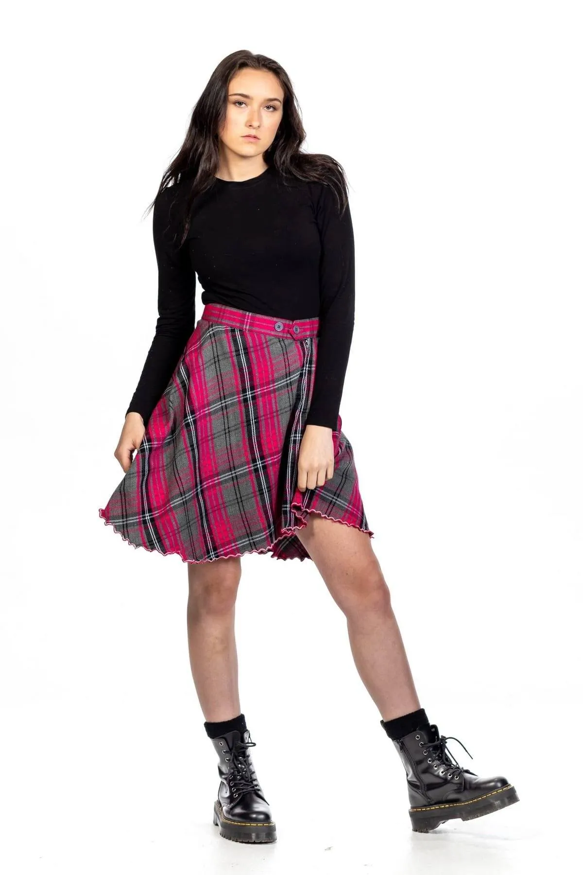 Basic Tartan Skirt With Front Buttons