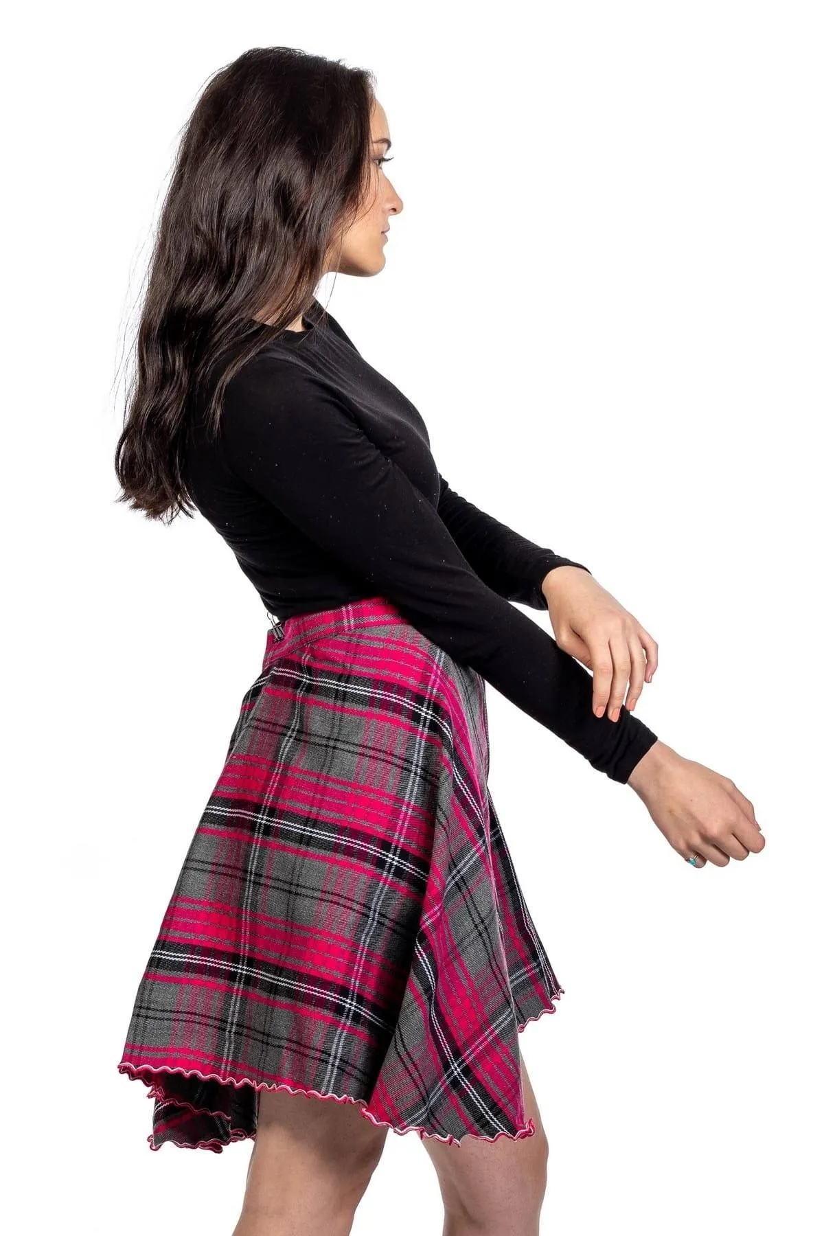 Basic Tartan Skirt With Front Buttons