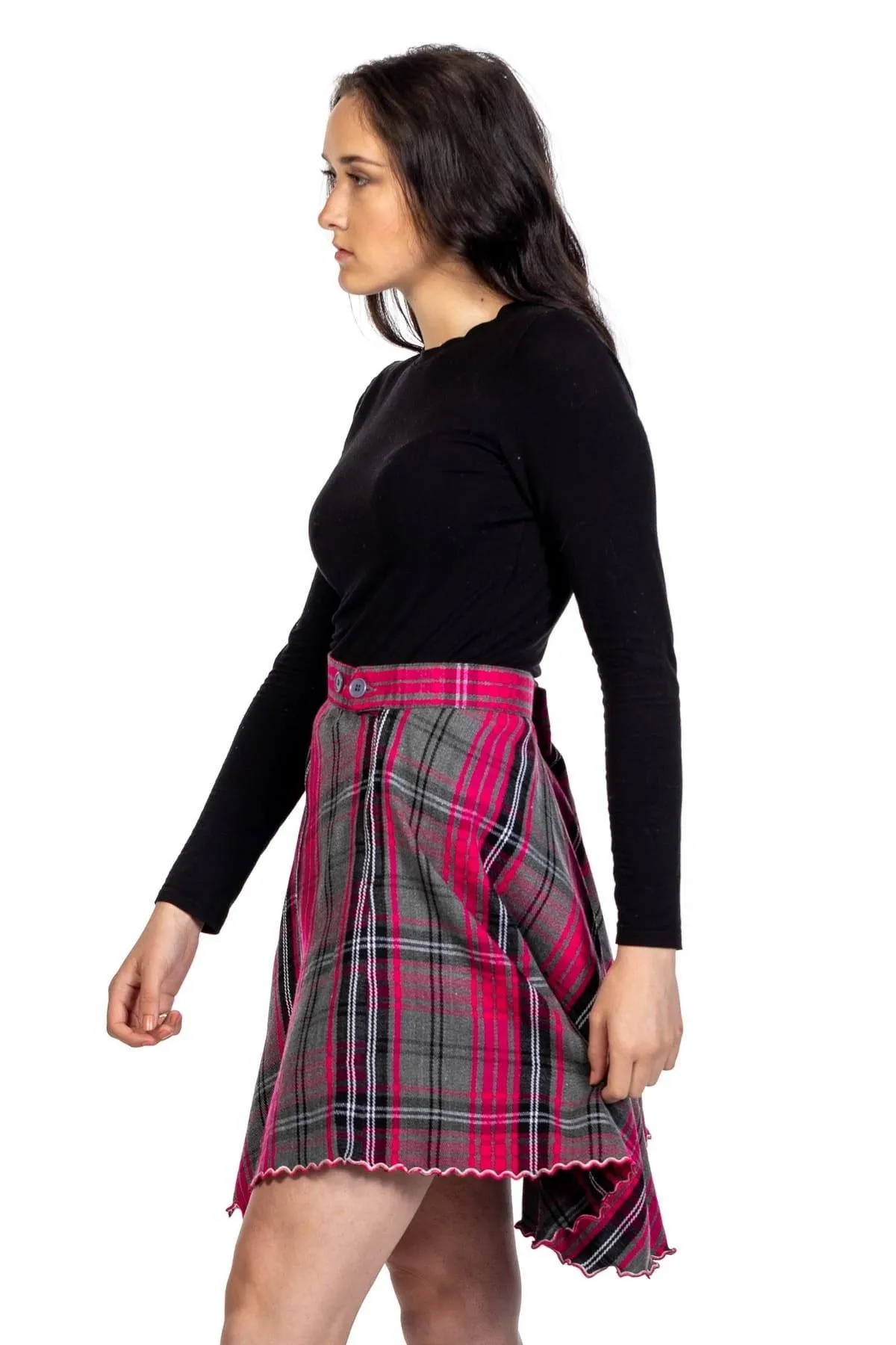 Basic Tartan Skirt With Front Buttons