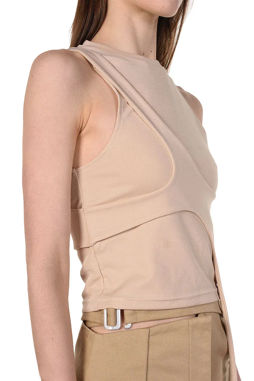 Beige High Neck Tank Top