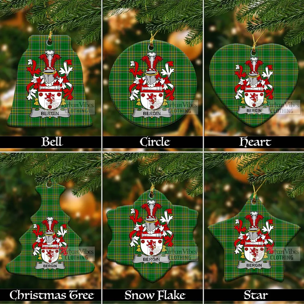 Bergin Irish Clan Tartan Christmas Ceramic Ornament with Coat of Arms