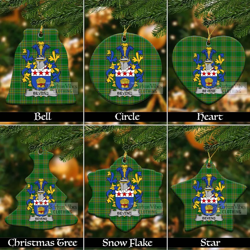 Bevens Irish Clan Tartan Christmas Ceramic Ornament with Coat of Arms