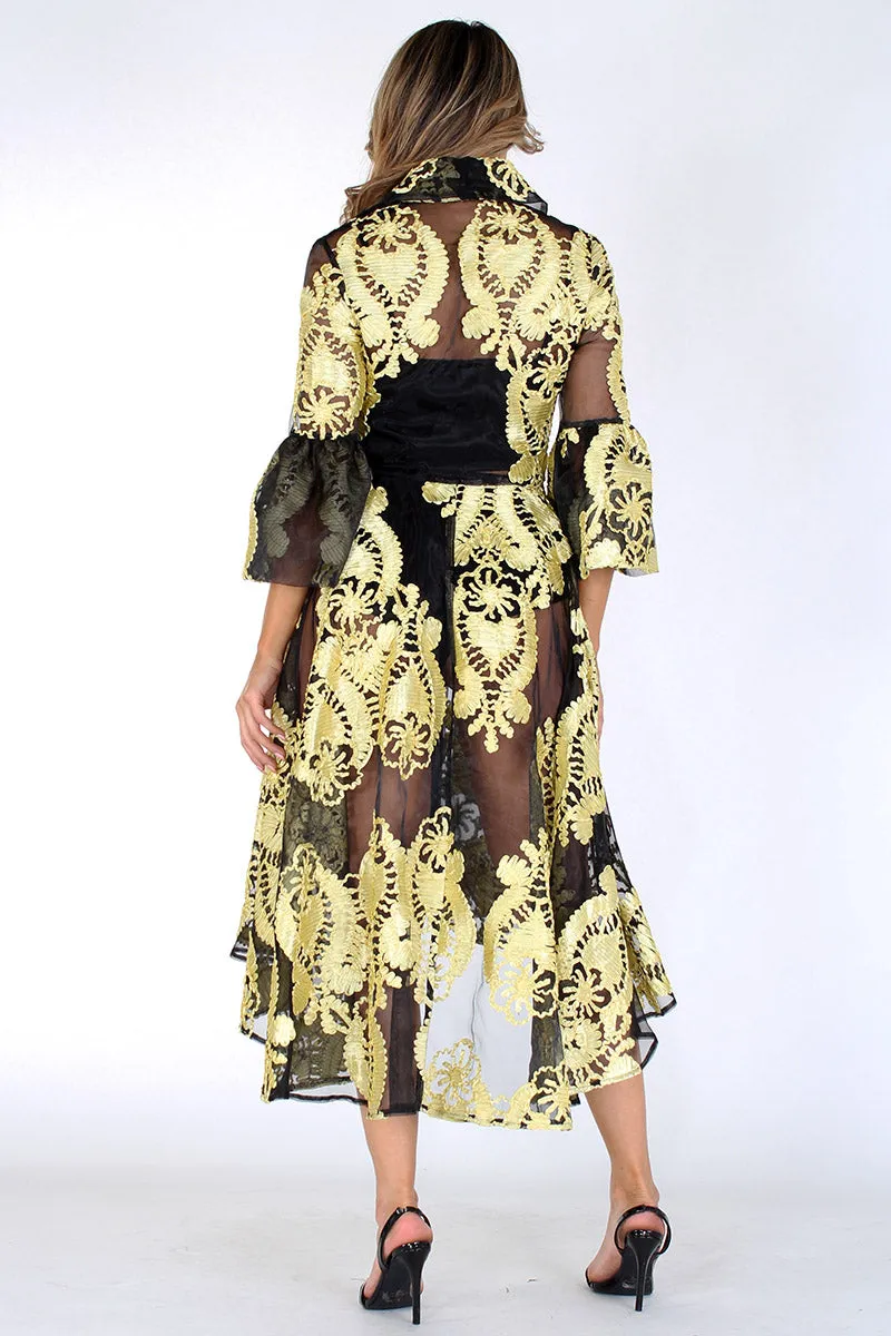 Black and Gold Sheer Organza Dress