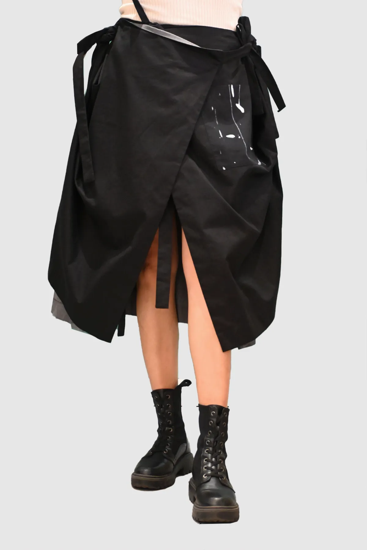 Black Cotton Wrap Skirt