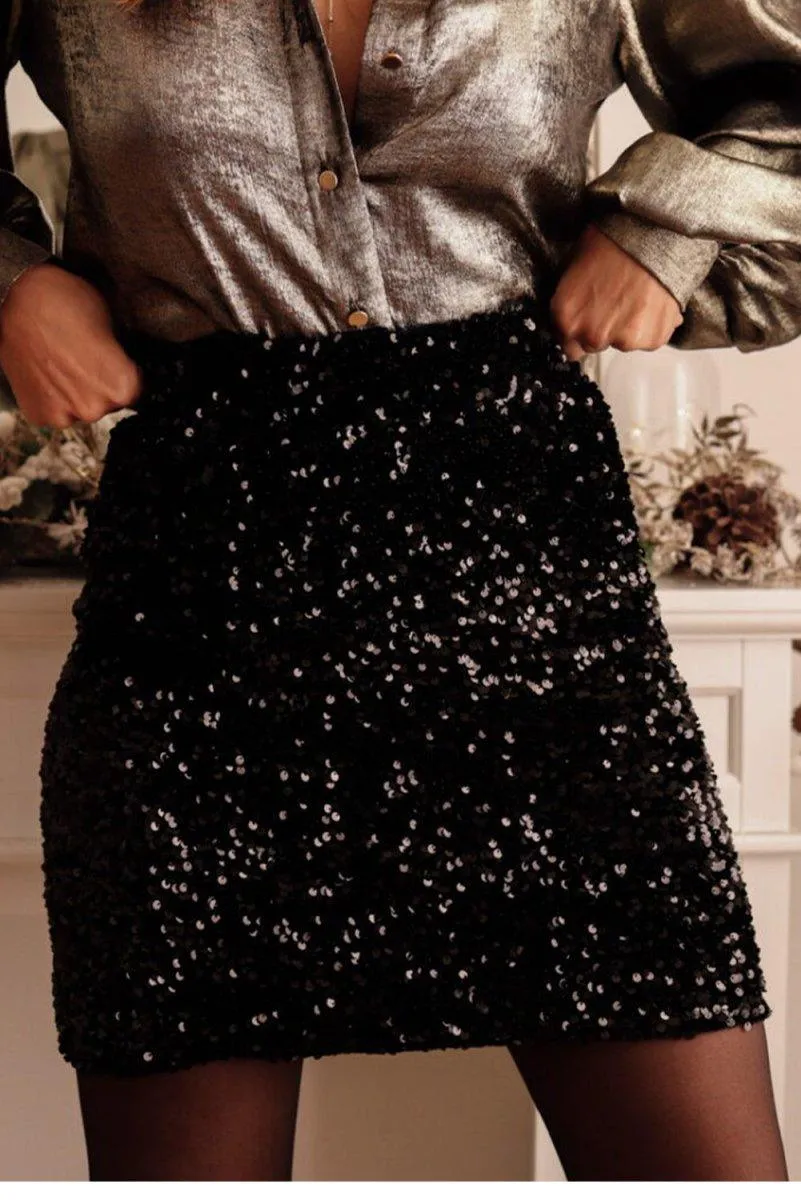 Black Dazzle Sequin Mini Skirt