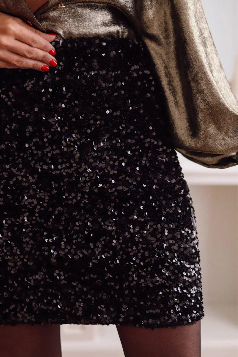 Black Dazzle Sequin Mini Skirt