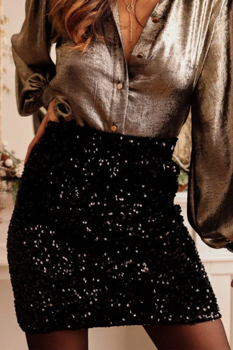 Black Dazzle Sequin Mini Skirt