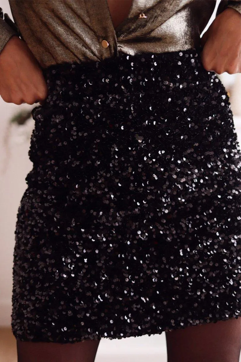 Black Dazzle Sequin Mini Skirt