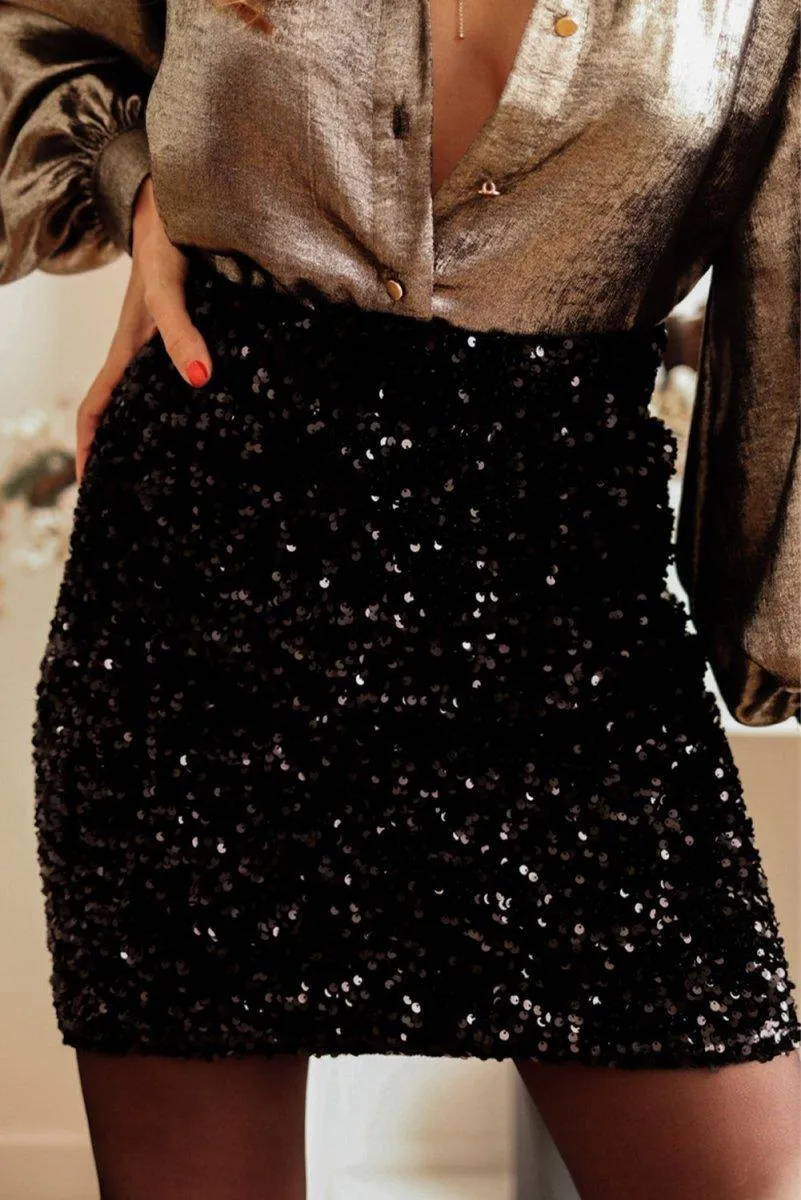 Black Dazzle Sequin Mini Skirt