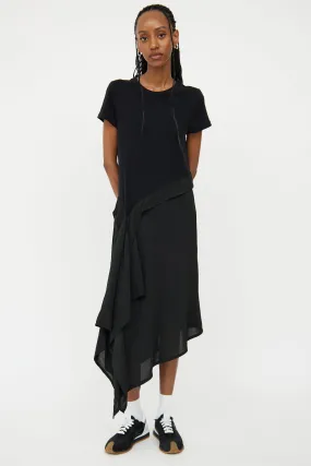 Black Silk Blend Anagram Logo Asymmetric Dress