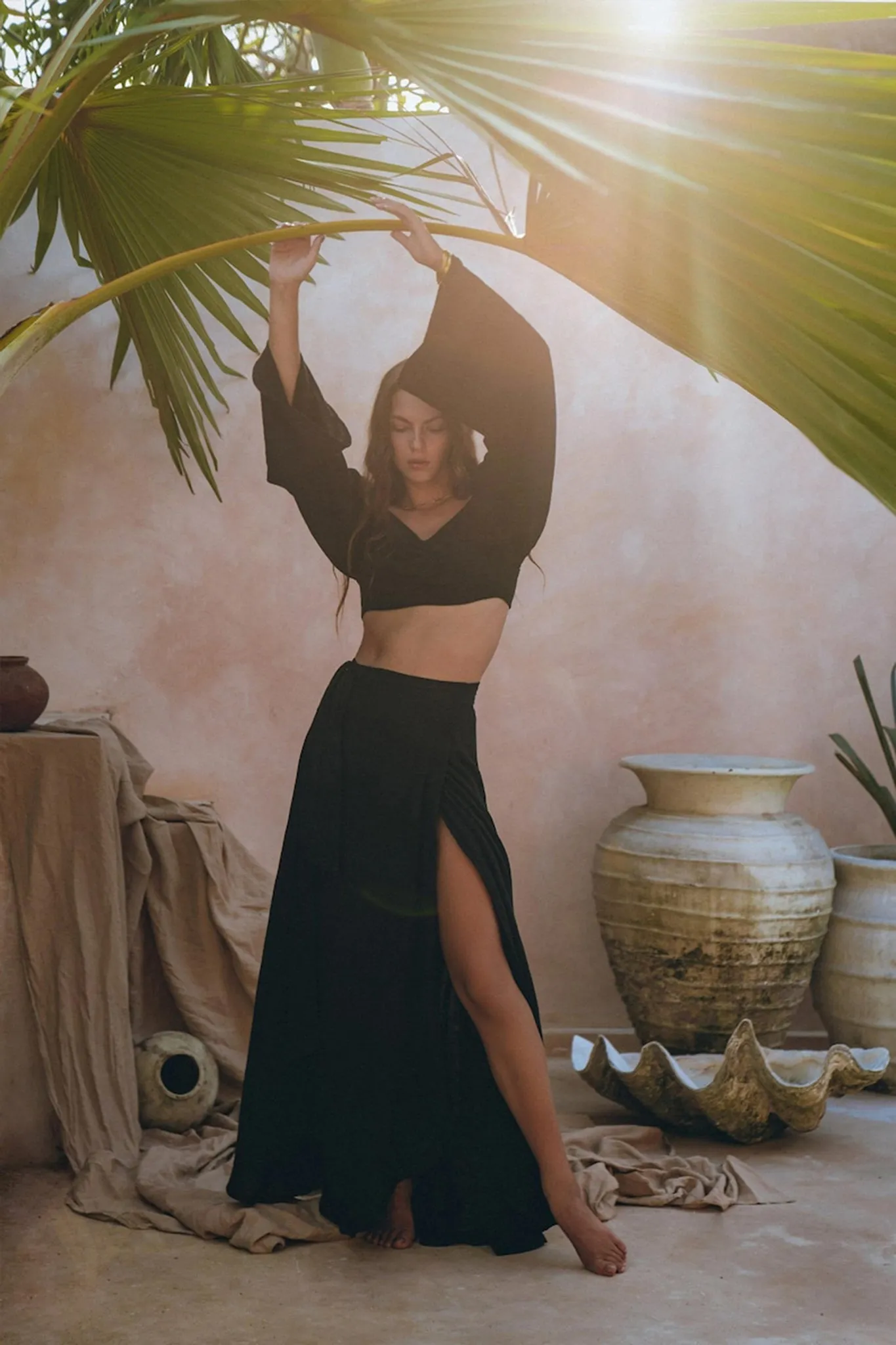 Black Summer Open Belly Top and Skirt • Black Tank Top and Maxi Skirt