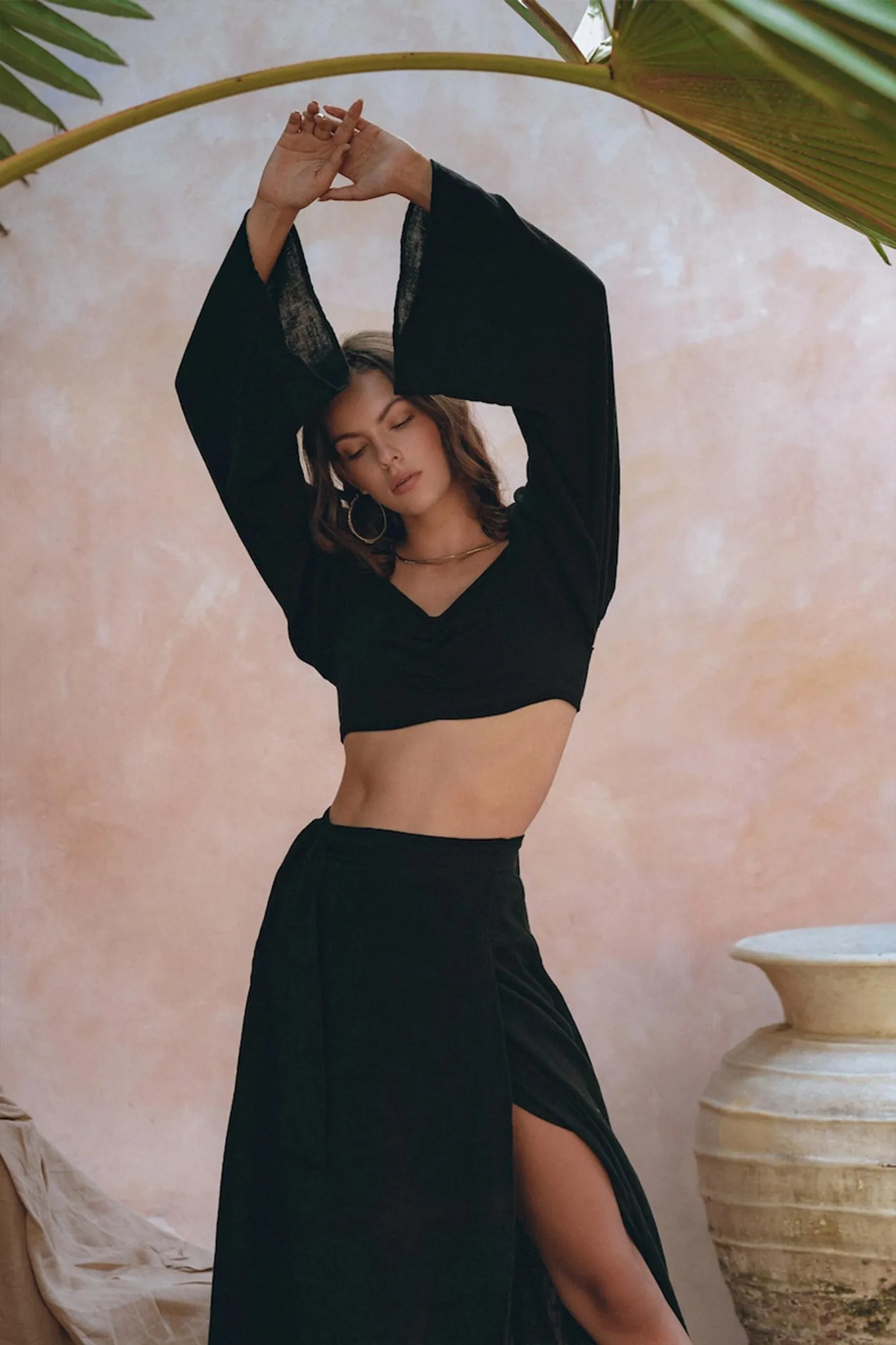 Black Summer Open Belly Top and Skirt • Black Tank Top and Maxi Skirt