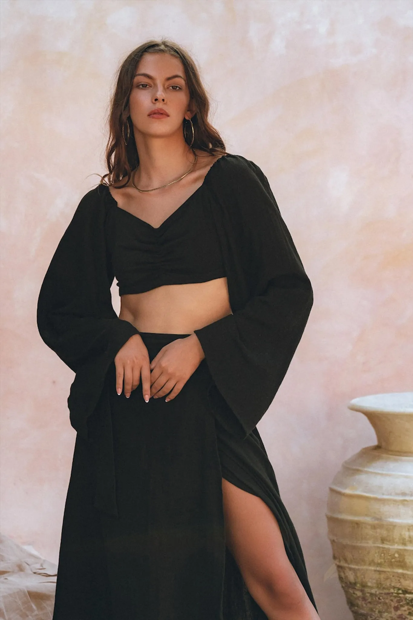 Black Summer Open Belly Top and Skirt • Black Tank Top and Maxi Skirt