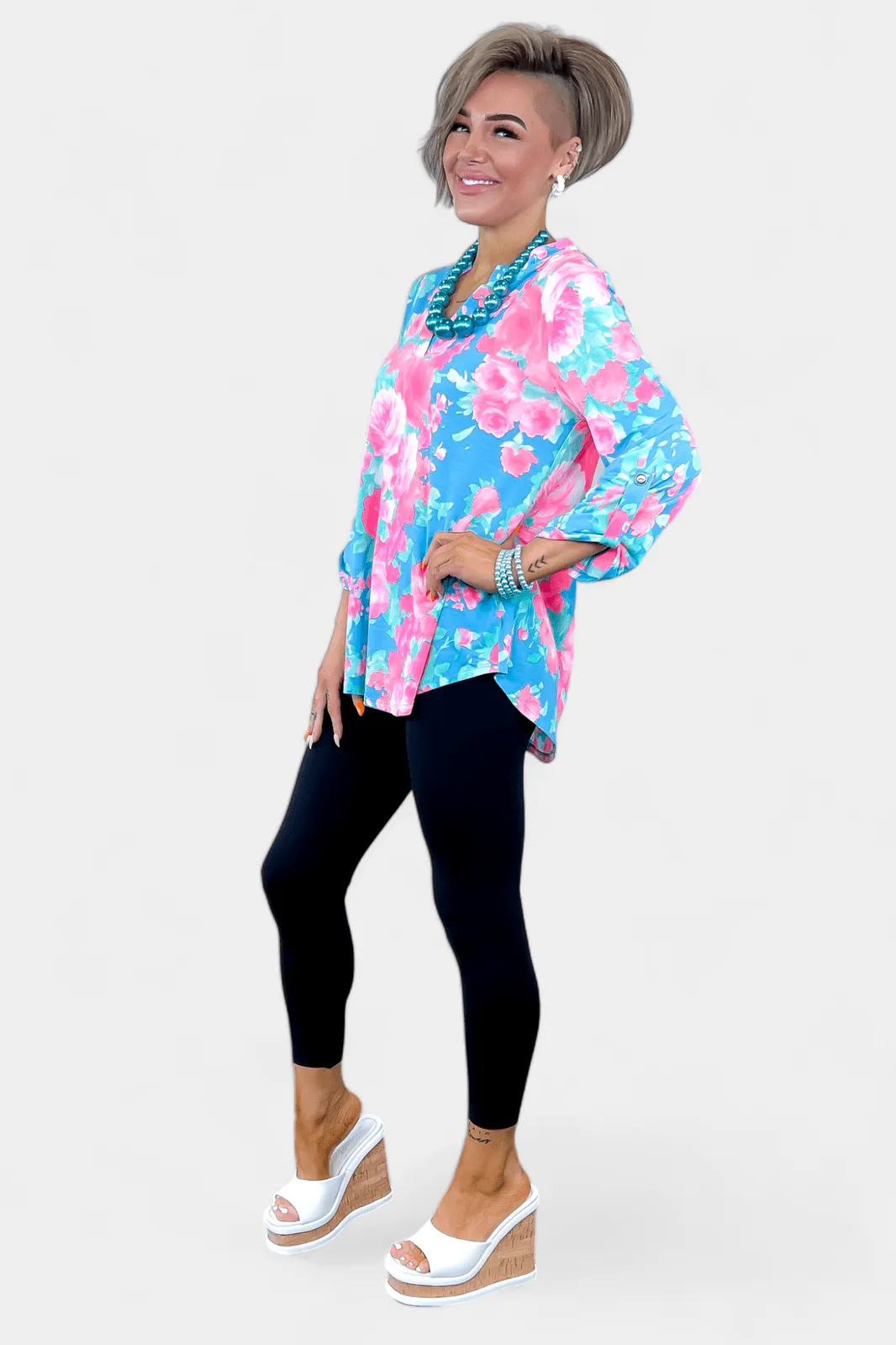 Blue Floral Abstract Lizzy Top [NO RETURNS]