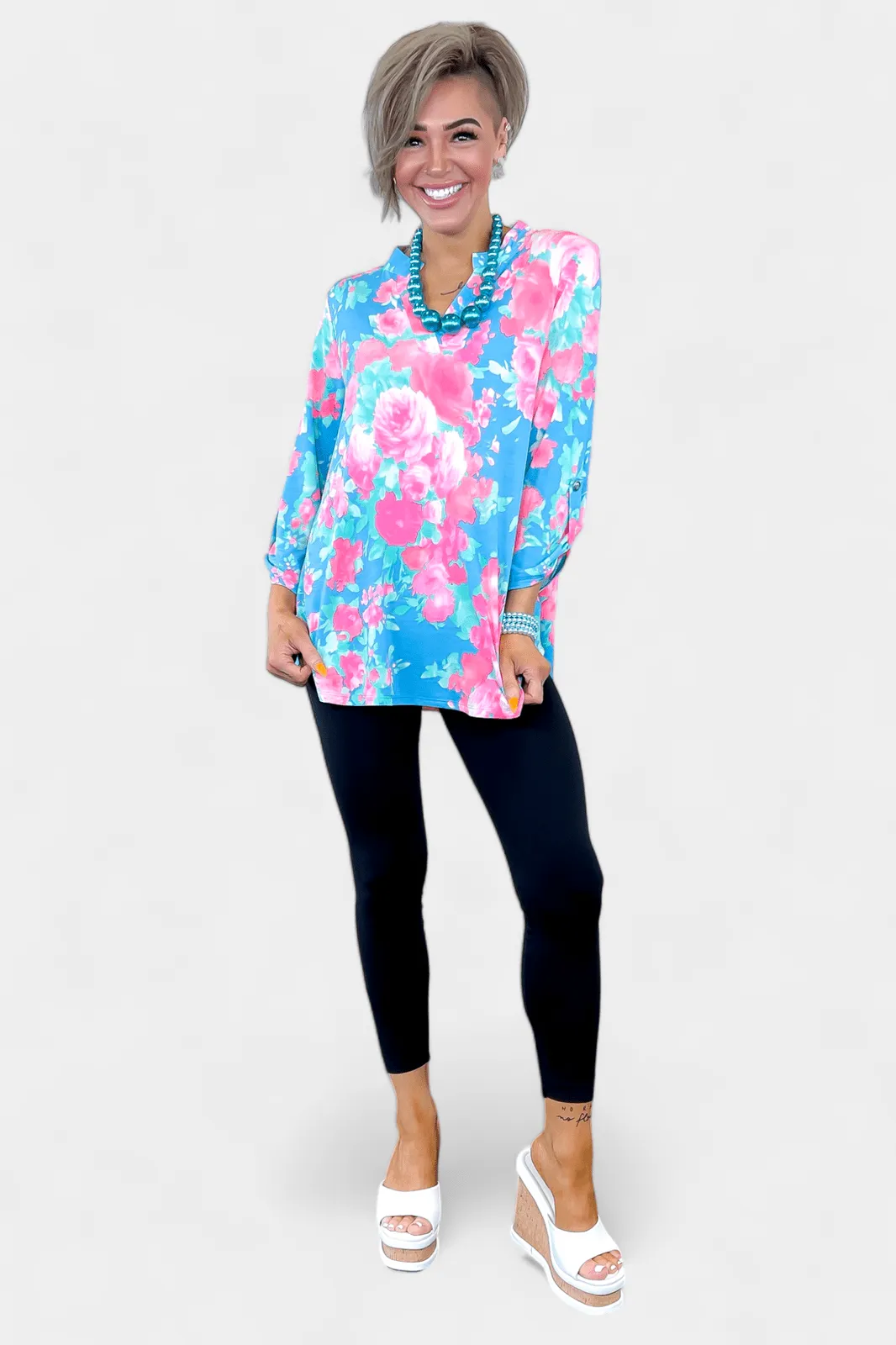 Blue Floral Abstract Lizzy Top [NO RETURNS]