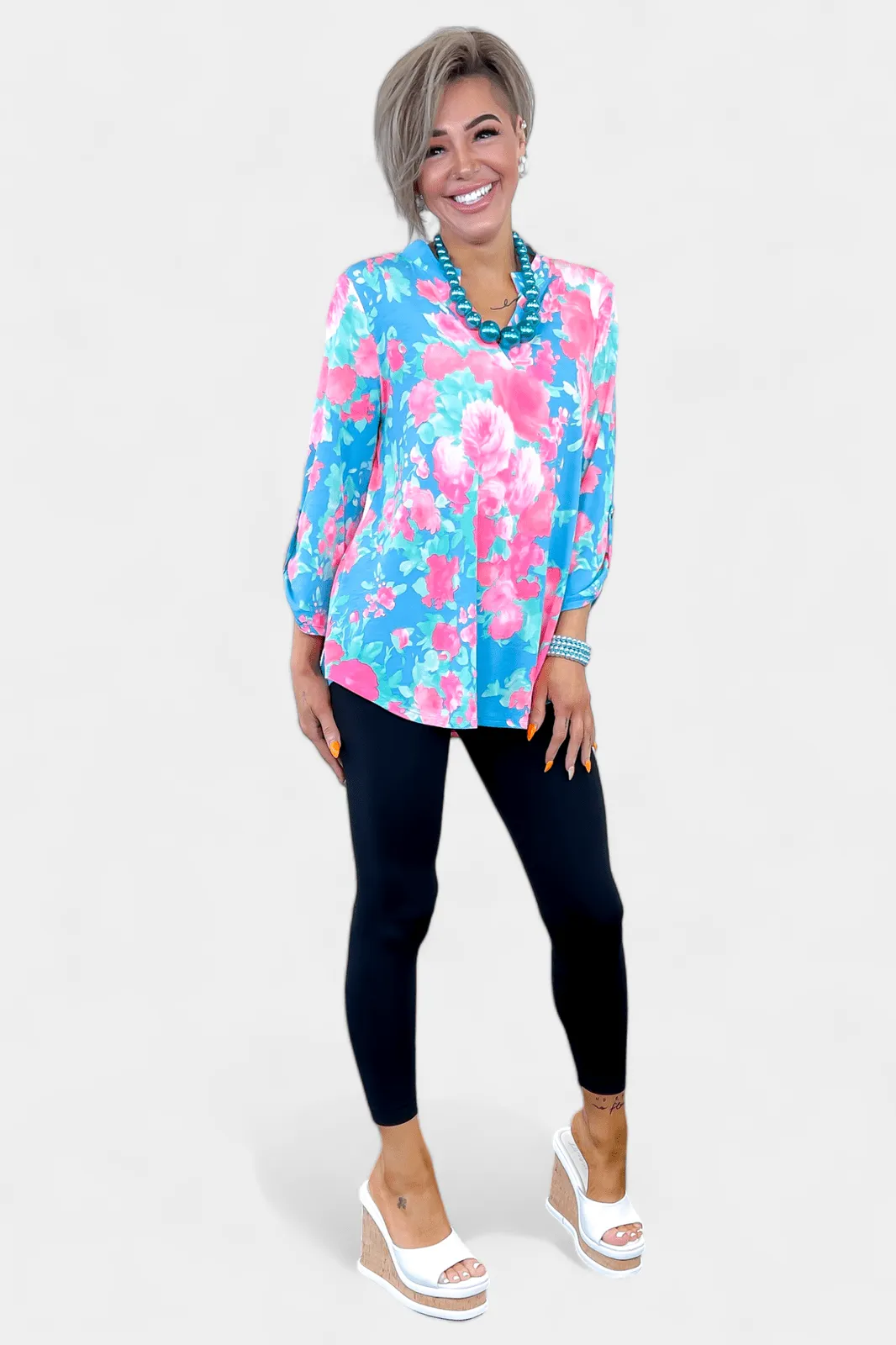 Blue Floral Abstract Lizzy Top [NO RETURNS]